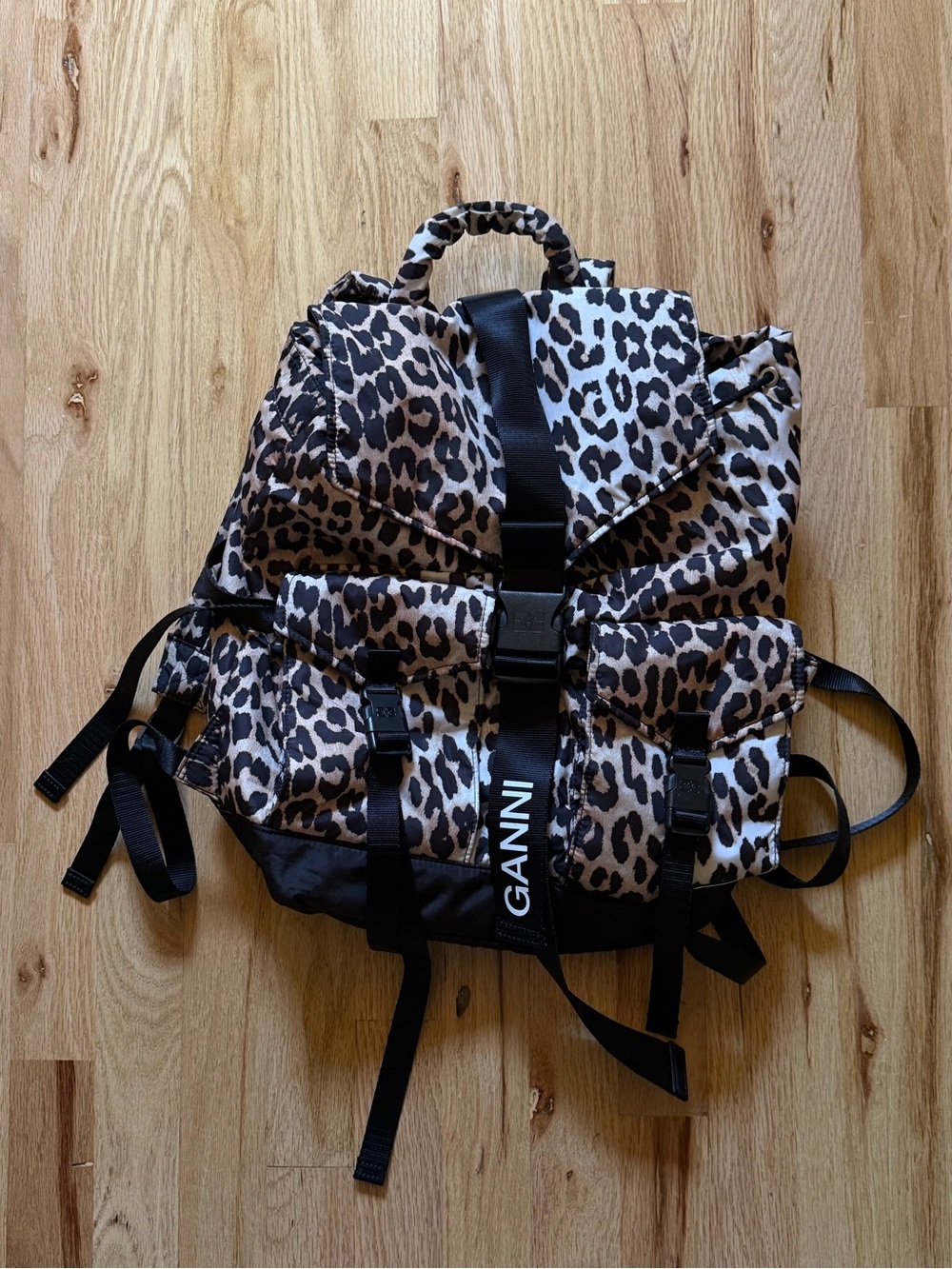 Ganni Leopard Tech Buckle Backpack - Picture 3 of 4